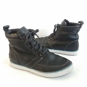 UGG Shearling Lined Ankle Booties Lace Up Leather